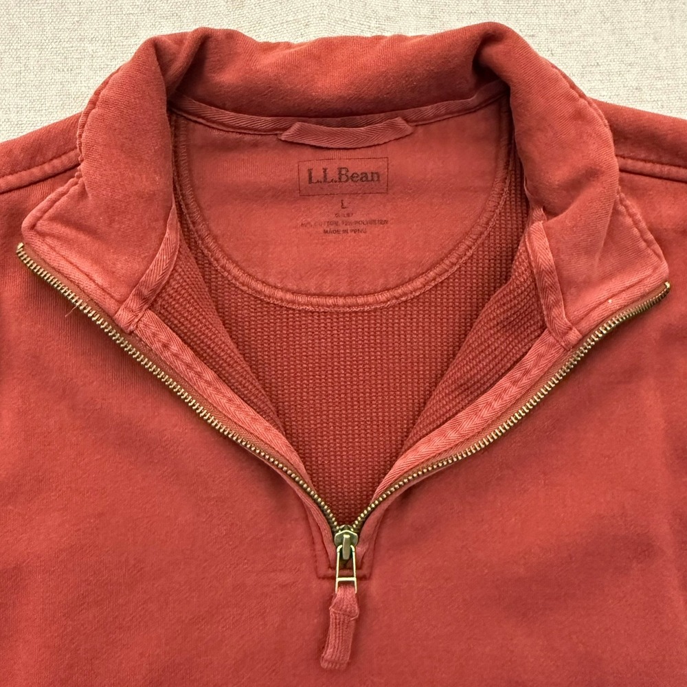 LL Bean Mens Large Terracotta Red Quarter Zip Pullover Sweatshirt Mock Neck